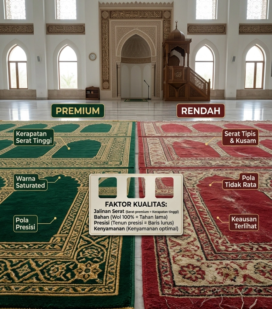 Karpet masjid berkualitas dengan serat rapat dan material premium yang mendukung kenyamanan ruang ibadah