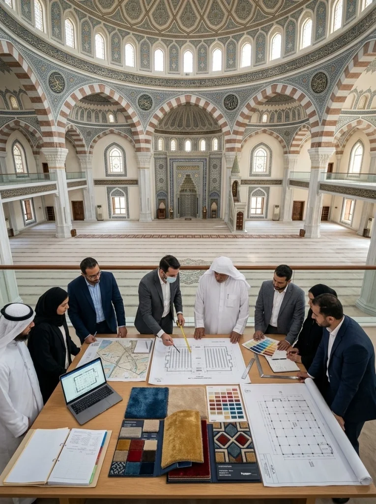 Karpet masjid custom yang dirancang khusus untuk masjid besar dengan area shalat yang luas dan tertata rapi