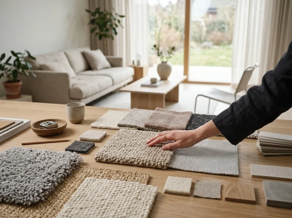 Permadani ruang tamu minimalis dengan motif modern sederhana yang menyatu dengan desain interior rumah