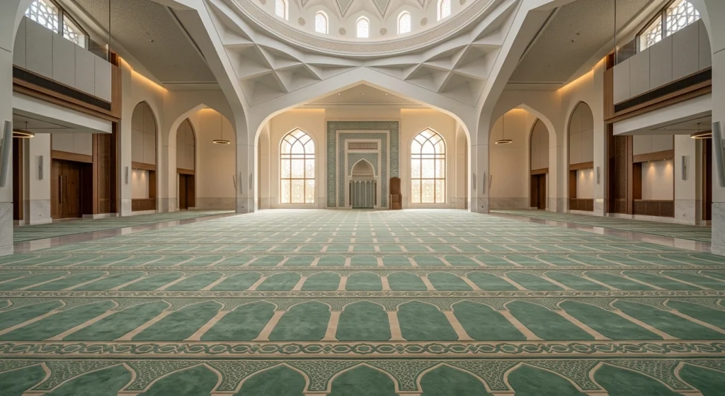 Karpet masjid modern dengan desain minimalis dan motif elegan yang banyak digunakan pada masjid masa kini