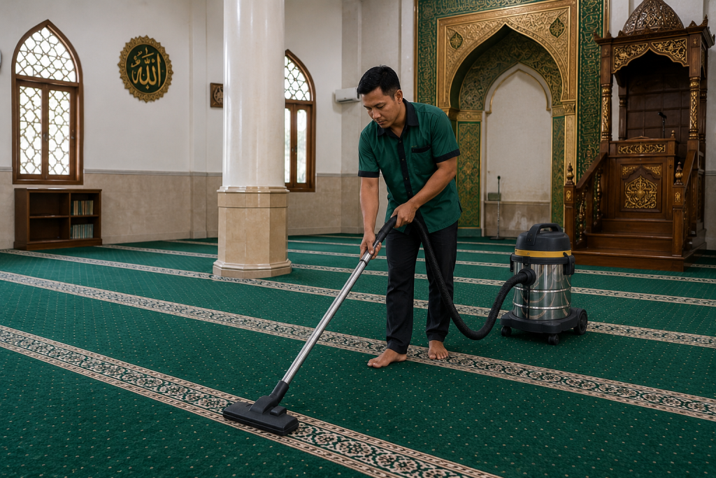 cara perawatan karpet masjid rutin agar bersih harum dan awet